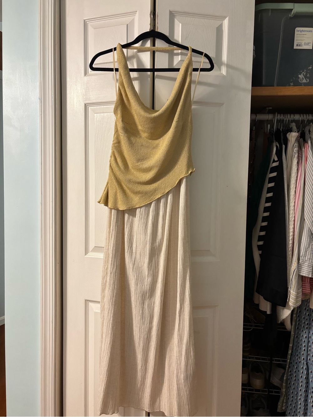 NWT Zara Two-Tone Cowl Neck Maxi Dress - Yellow & Cream - Picture 4 of 6